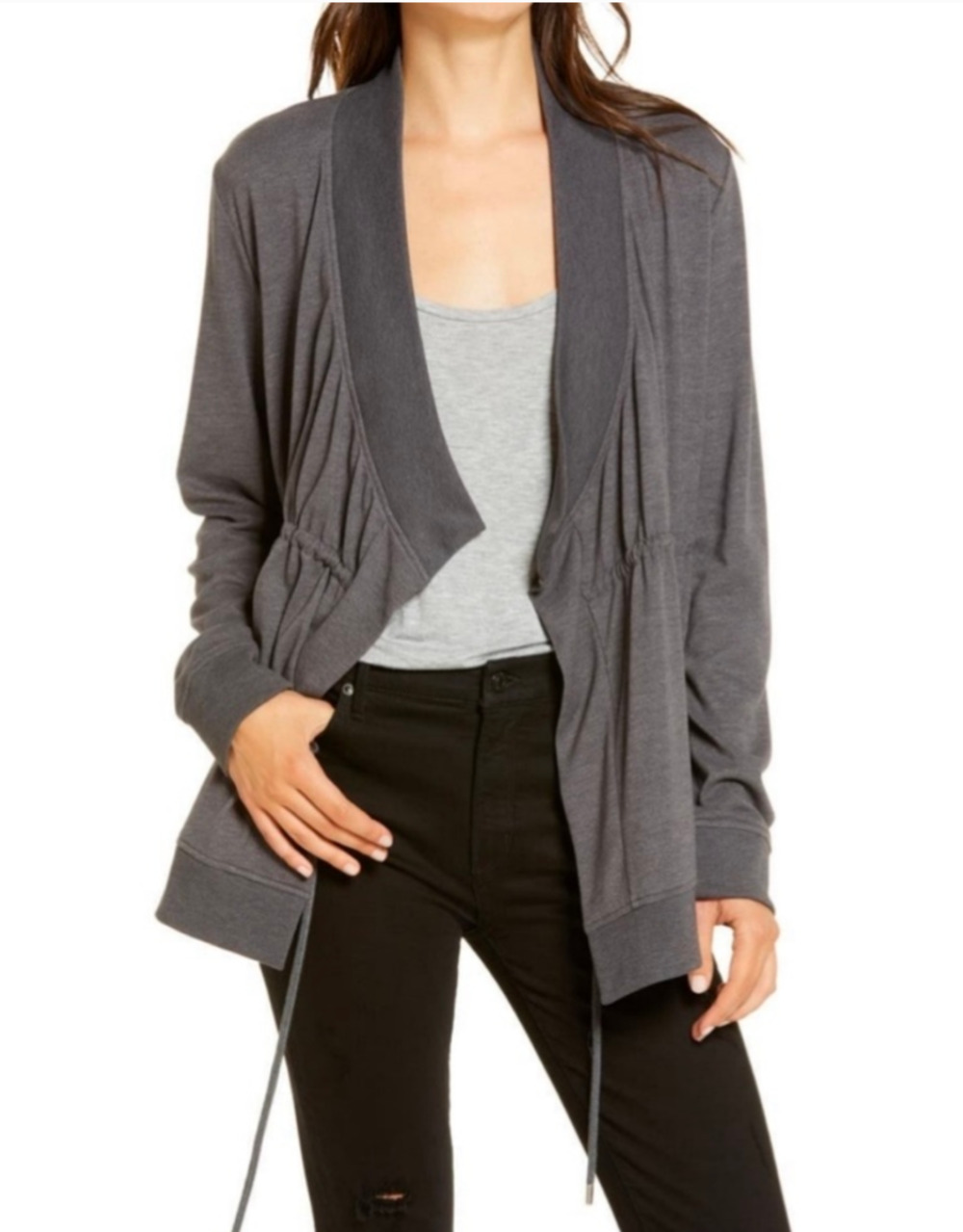 All Saints Grey Drapey Gina Open Front Jacket